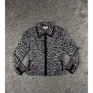 St. John Collection Santana Knit Leopard Print Zip Jacket Size 6 USA